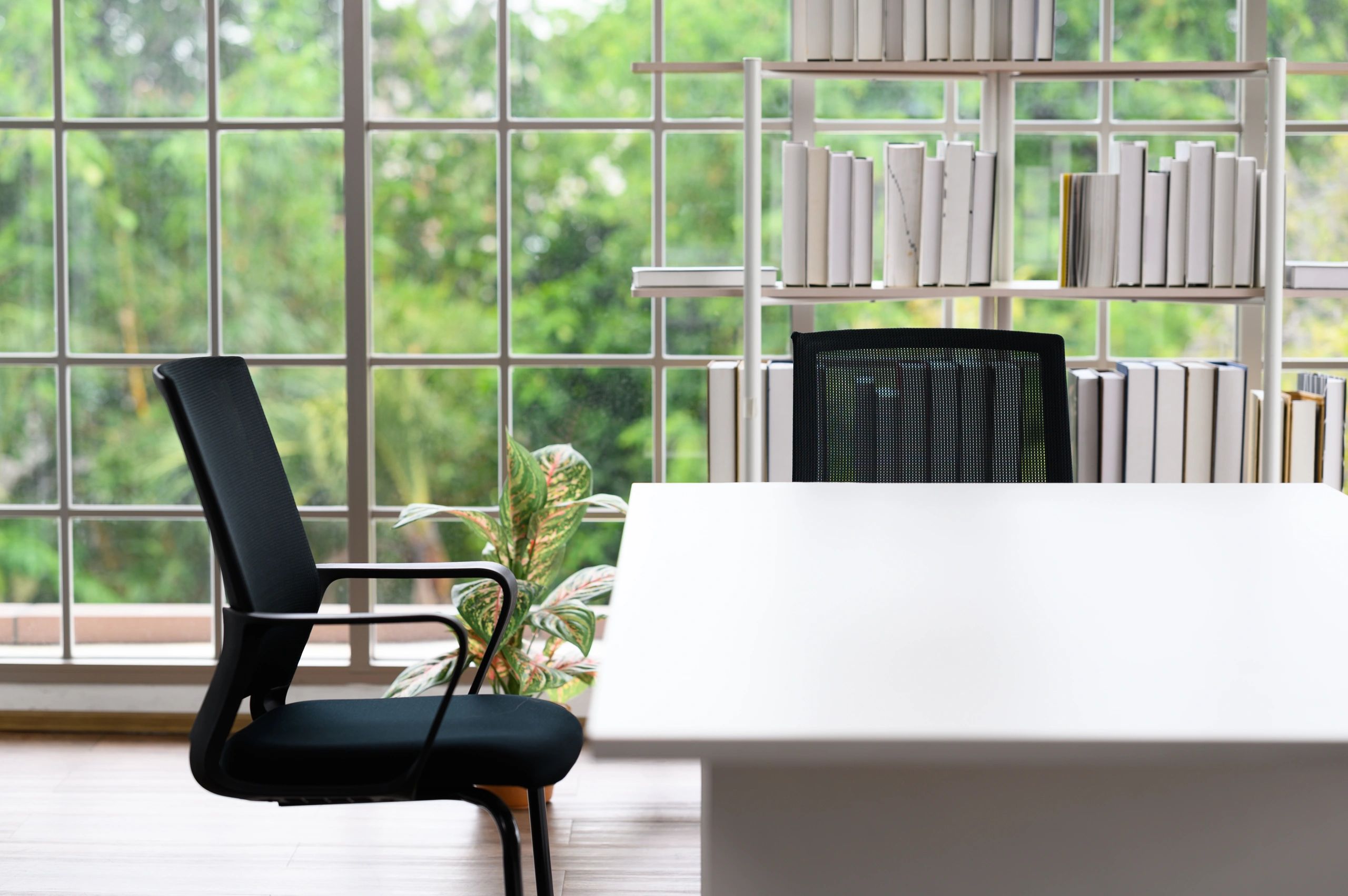 Workspace with desk and window used as a neutral privacy policy visual