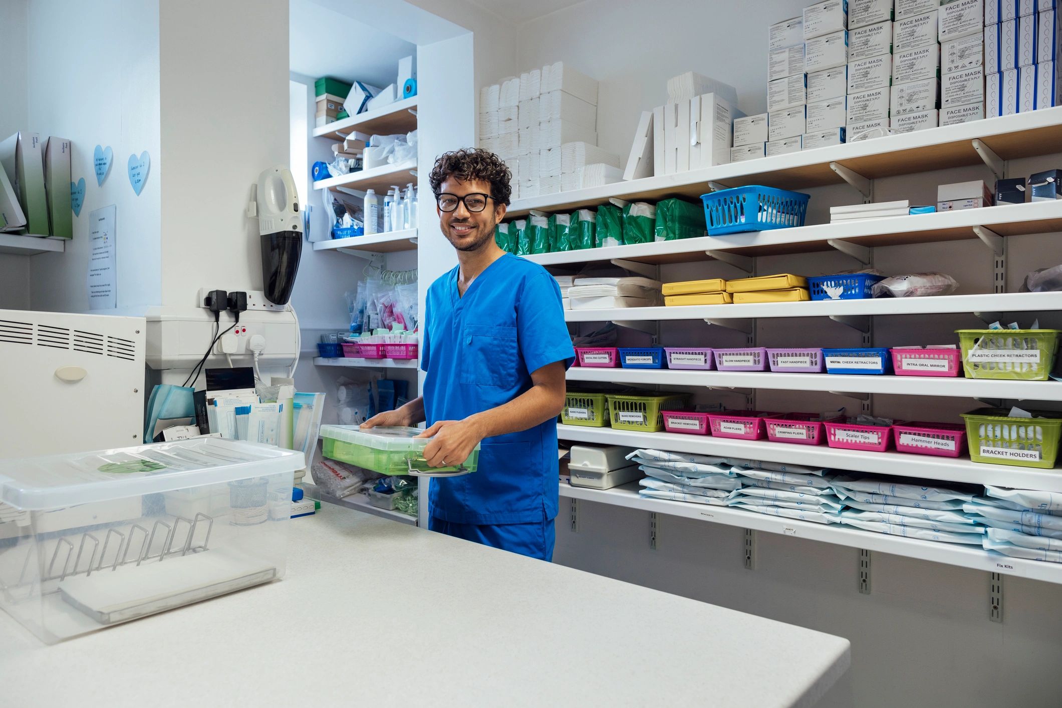 Healthcare professional in a medication storage room